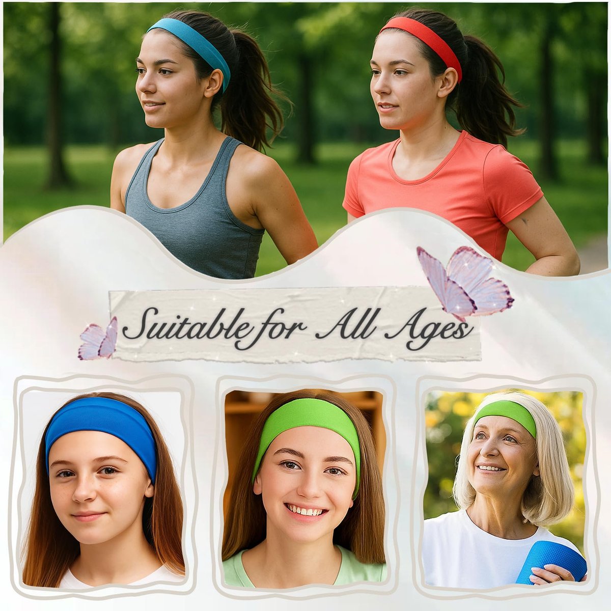 25 Pack Headbands for Women - 25 Colors Non Slip Stretchy Elastic Headbands for Yoga, Running, Gym - görsel 9