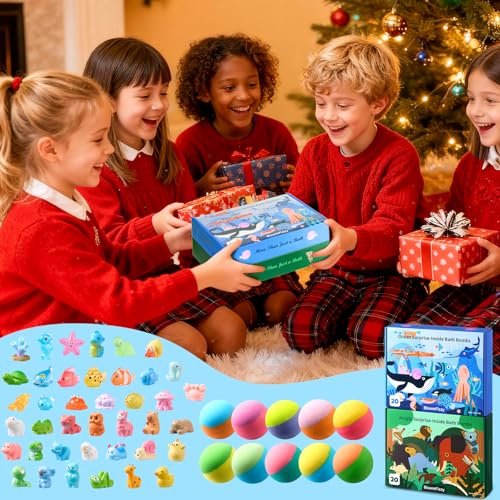BloomFizzy 40 Kids Bath Bombs with Surprise Inside - Ocean & Jungle Animal Toy Sets, Natural Child-Safe Ingredients, Travel-Friendly, Great for Birthdays, Christmas & Easter Avelisse