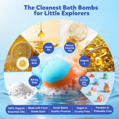 BloomFizzy 40 Kids Bath Bombs with Surprise Inside - Ocean & Jungle Animal Toy Sets, Natural Child-Safe Ingredients, Travel-Friendly, Great for Birthdays, Christmas & Easter Avelisse
