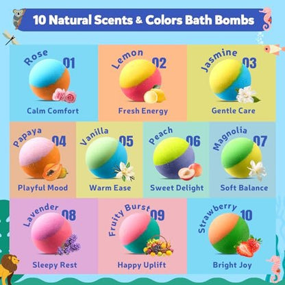 BloomFizzy 40 Kids Bath Bombs with Surprise Inside - Ocean & Jungle Animal Toy Sets, Natural Child-Safe Ingredients, Travel-Friendly, Great for Birthdays, Christmas & Easter Avelisse