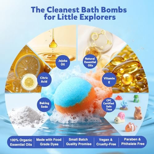 BloomFizzy 40 Kids Bath Bombs with Surprise Inside - Ocean & Jungle Animal Toy Sets, Natural Child-Safe Ingredients, Travel-Friendly, Great for Birthdays, Christmas & Easter Avelisse