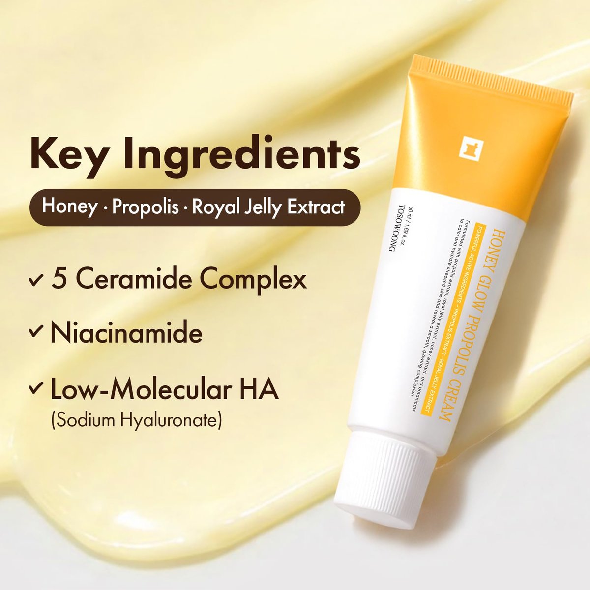 TOSOWOONG Honey Glow 47% Propolis Cream – Hydrating & Soothing Moisturizer for Glass Skin | Korean Skincare (50ml) Avelisse