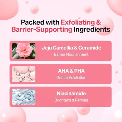 Meebak Camellia Clear Daily Exfoliating Serum – 2% Niacinamide + AHA & PHA, Gentle Chemical Exfoliant for Smooth Texture & Balanced Tone, Hydrating Pore Minimizer, Korean Skincare (1.01 Fl Oz)