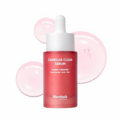 Meebak Camellia Clear Daily Exfoliating Serum – 2% Niacinamide + AHA & PHA, Gentle Chemical Exfoliant for Smooth Texture & Balanced Tone, Hydrating Pore Minimizer, Korean Skincare (1.01 Fl Oz)