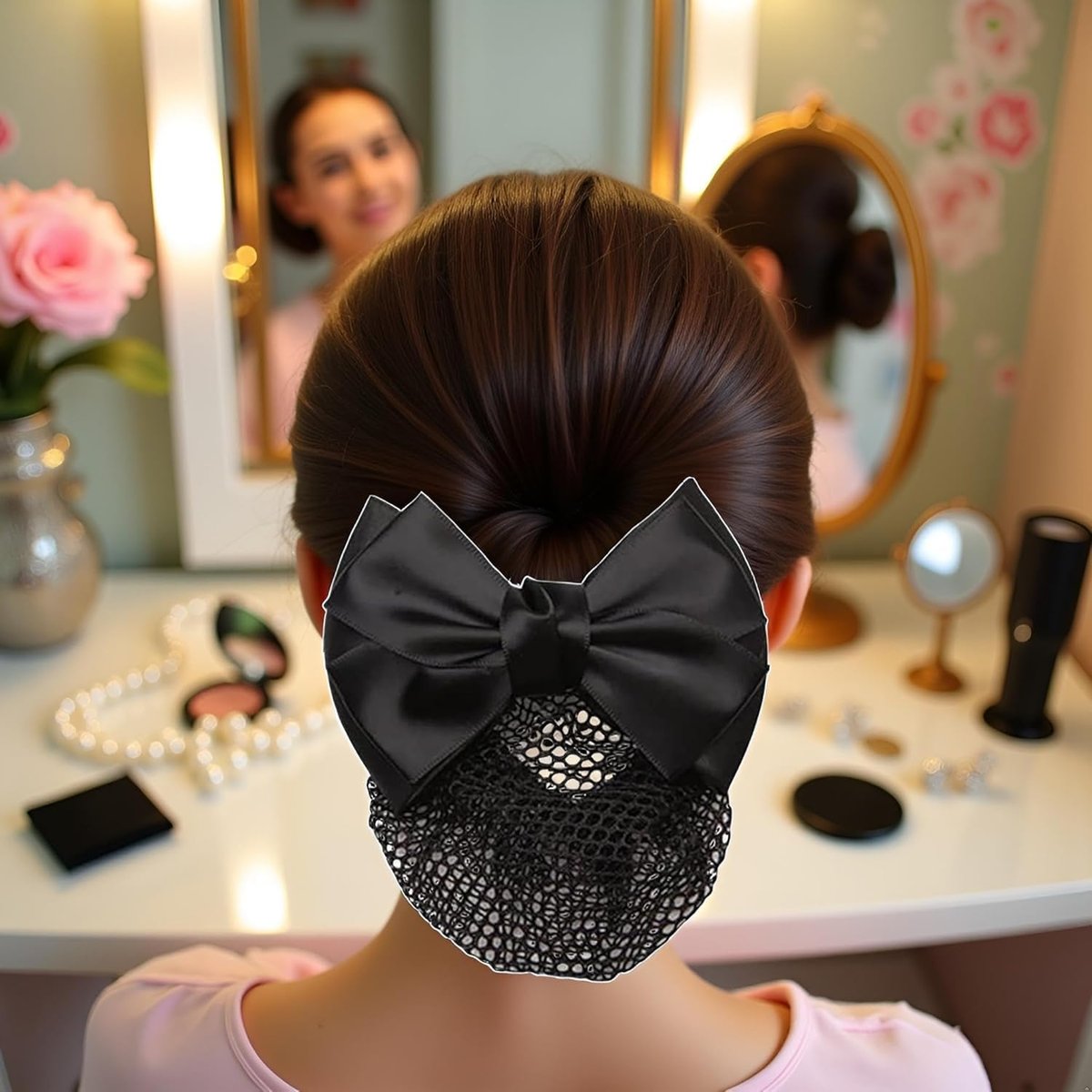 Mozff Bowknot Hair Bun Clips - Black Nylon Hair Net Snood for Dancing, Work, and Daily Use - görsel 8