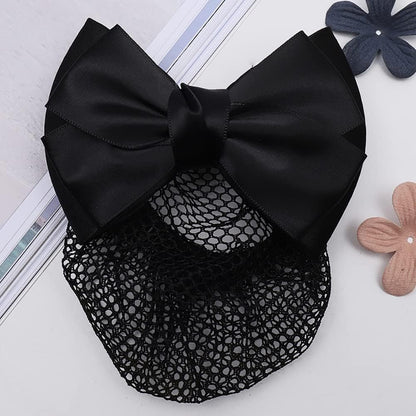 Mozff Bowknot Hair Bun Clips - Black Nylon Hair Net Snood for Dancing, Work, and Daily Use