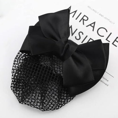 Mozff Bowknot Hair Bun Clips - Black Nylon Hair Net Snood for Dancing, Work, and Daily Use