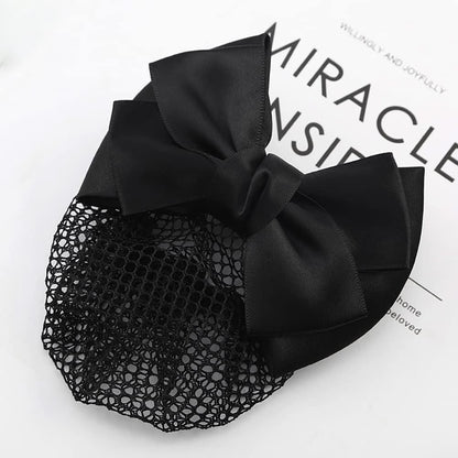 Mozff Bowknot Hair Bun Clips - Black Nylon Hair Net Snood for Dancing, Work, and Daily Use