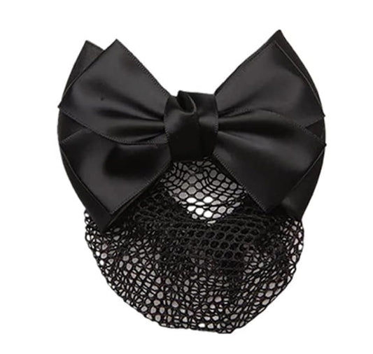 Mozff Bowknot Hair Bun Clips - Black Nylon Hair Net Snood for Dancing, Work, and Daily Use