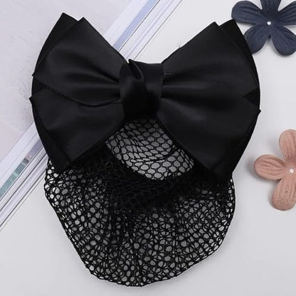 Mozff Bowknot Hair Bun Clips - Black Nylon Hair Net Snood for Dancing, Work, and Daily Use