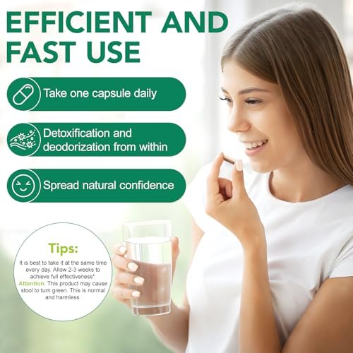 Chlorophyll Body Deodorizing Supplement - Internal Deodorant Capsules for Gut Health, Digestion & Overall Freshness (120 Count) Avelisse