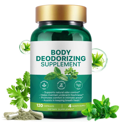 Chlorophyll Body Deodorizing Supplement - Internal Deodorant Capsules for Gut Health, Digestion & Overall Freshness (120 Count) Avelisse