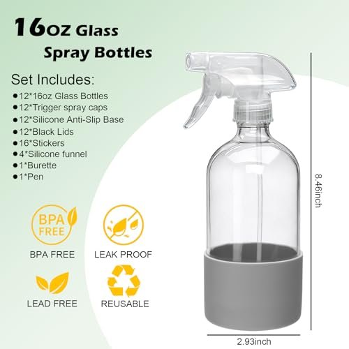 Maredash 16oz Glass Spray Bottles, Empty – Leak-Proof Design: The nozzles are designed to prevent leaks when not – Image 4
