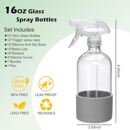 Maredash 16oz Glass Spray Bottles, Empty – Leak-Proof Design: The nozzles are designed to prevent leaks when not – Image 4
