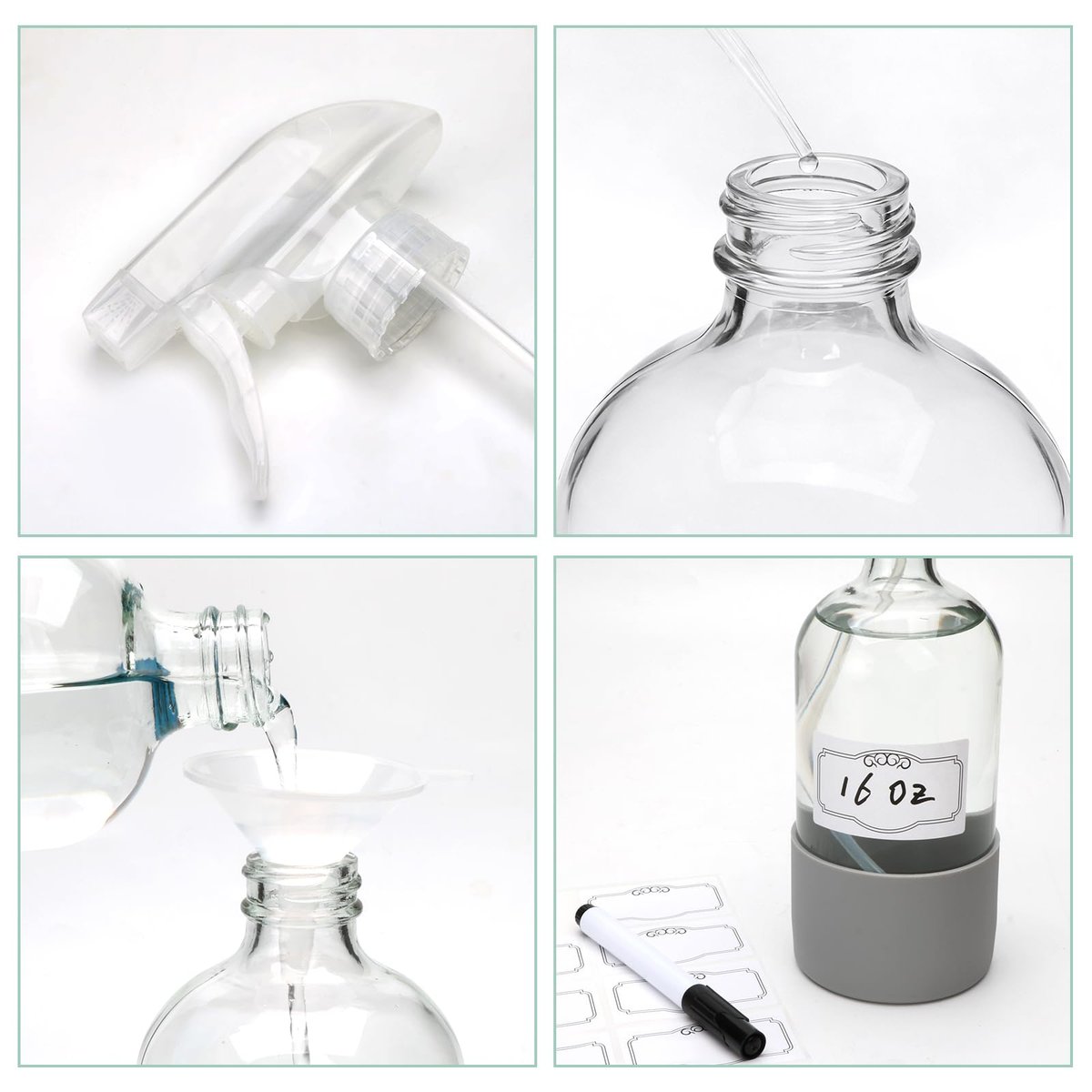 Maredash 16oz Glass Spray Bottles, Empty – Material: Glass (bottle) + Plastic (nozzle and trigger) – Image 7