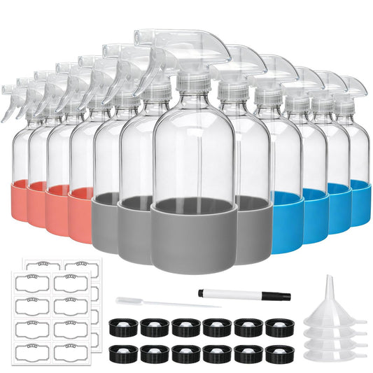 Maredash 16oz Glass Spray Bottles, Empty Reusable Spray Bottles, Refillable Containers with Spray Nozzles for Cleaning, Hair Care, Plants - 12 Pack Avelisse