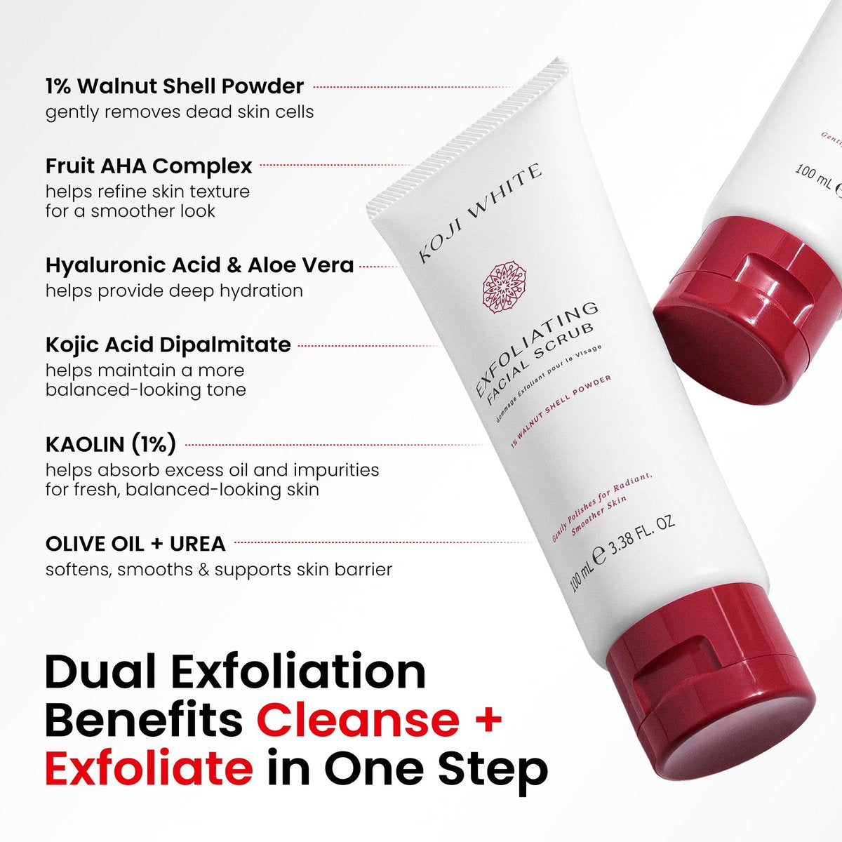 Koji White Exfoliating Facial Scrub with Kojic Acid, Walnut Shell & AHA – Gentle Daily Exfoliator for Radiant, Even Skin Tone – Vegan Skincare, 3.38 Fl Oz - görsel 12