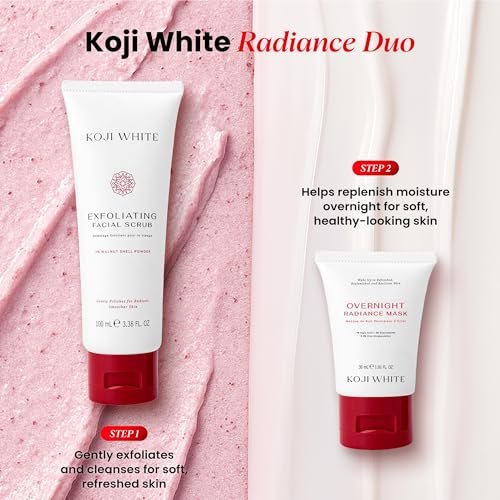 Koji White Exfoliating Facial Scrub with Kojic Acid, Walnut Shell & AHA – Gentle Daily Exfoliator for Radiant, Even Skin Tone – Vegan Skincare, 3.38 Fl Oz - görsel 13