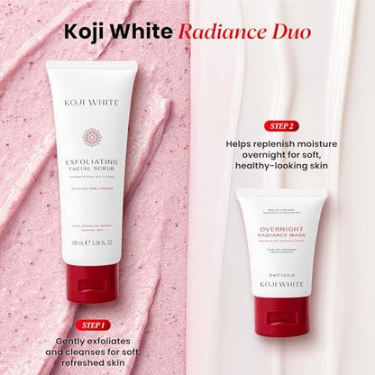Koji White Exfoliating Facial Scrub with Kojic Acid, Walnut Shell & AHA – Gentle Daily Exfoliator for Radiant, Even Skin Tone – Vegan Skincare, 3.38 Fl Oz