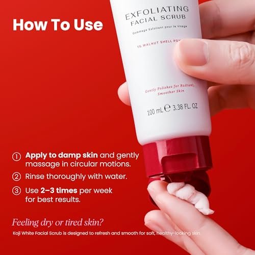 Koji White Exfoliating Facial Scrub with Kojic Acid, Walnut Shell & AHA – Gentle Daily Exfoliator for Radiant, Even Skin Tone – Vegan Skincare, 3.38 Fl Oz - görsel 15