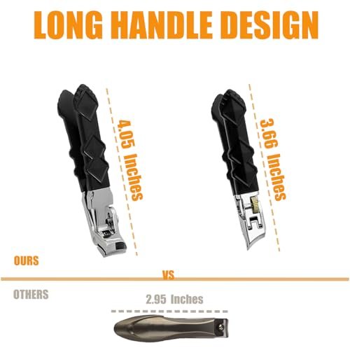 Heavy Duty Angled Head Wide Jaw Toenail Clippers for Seniors, Men, Women – Long Handle Slanted Nail Cutter for Thick & Ingrown Nails (4-Pack, Black, Stainless Steel) - görsel 6