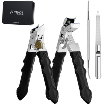 Heavy Duty Angled Head Wide Jaw Toenail Clippers for Seniors, Men, Women – Long Handle Slanted Nail Cutter for Thick & Ingrown Nails (4-Pack, Black, Stainless Steel)