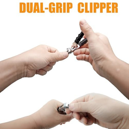 Heavy Duty Angled Head Wide Jaw Toenail Clippers for Seniors, Men, Women – Long Handle Slanted Nail Cutter for Thick & Ingrown Nails (4-Pack, Black, Stainless Steel)