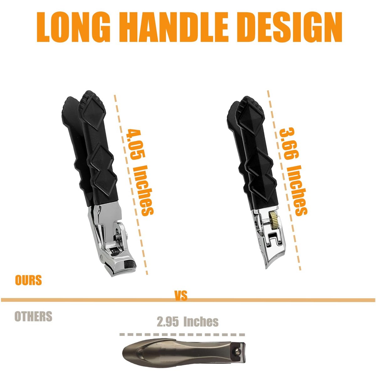 Heavy Duty Angled Head Wide Jaw Toenail Clippers for Seniors, Men, Women – Long Handle Slanted Nail Cutter for Thick & Ingrown Nails (4-Pack, Black, Stainless Steel) - görsel 5