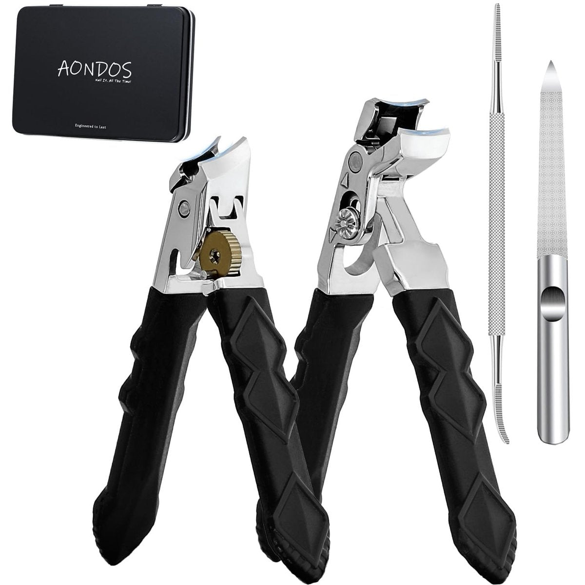 Heavy Duty Angled Head Wide Jaw Toenail Clippers for Seniors, Men, Women – Long Handle Slanted Nail Cutter for Thick & Ingrown Nails (4-Pack, Black, Stainless Steel) - görsel 1