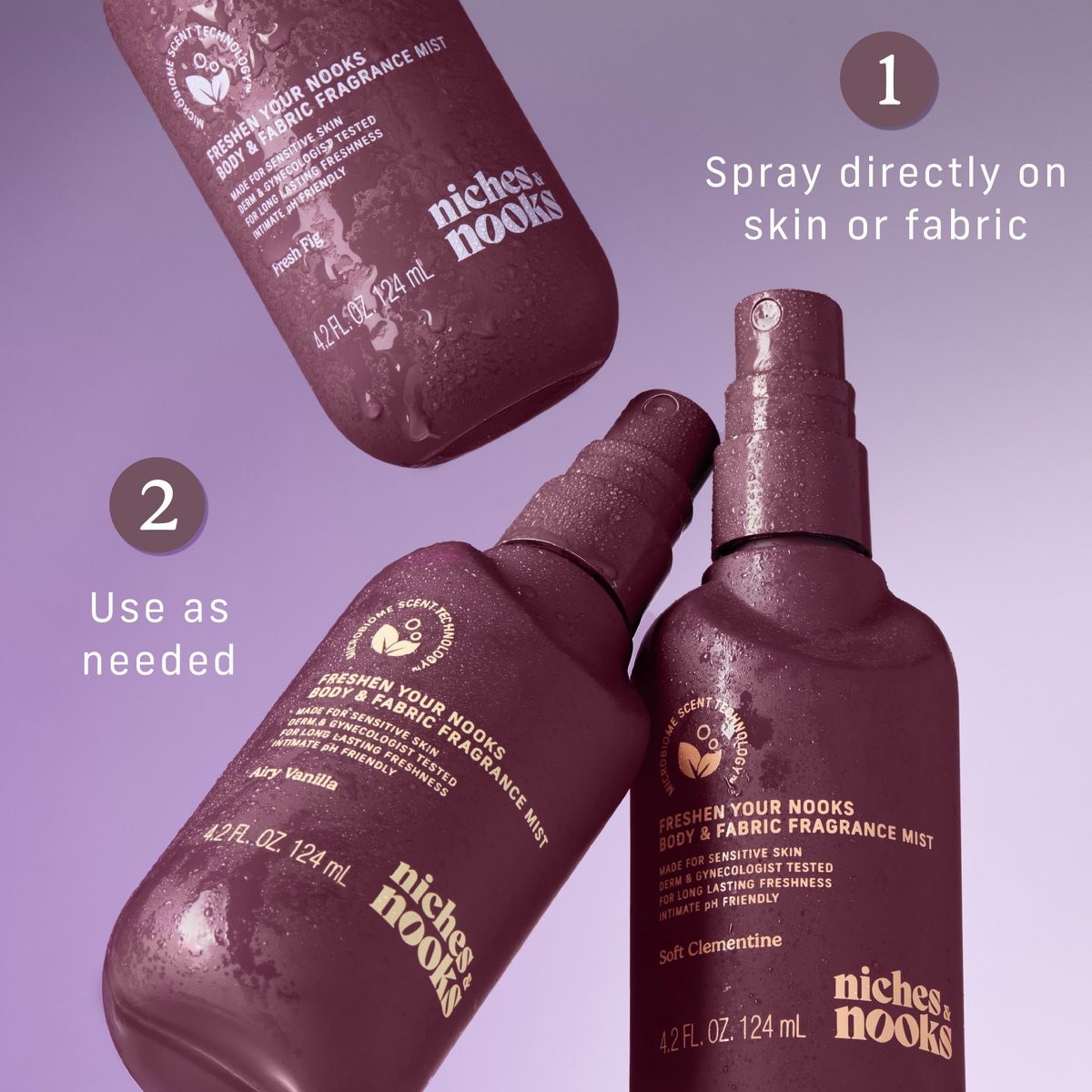 Niches & Nooks Feminine Body Spray & Mist – pH Balanced Intimate Care, Fresh Fig Scent – Odor Control & Freshness, 4.2 fl oz Avelisse