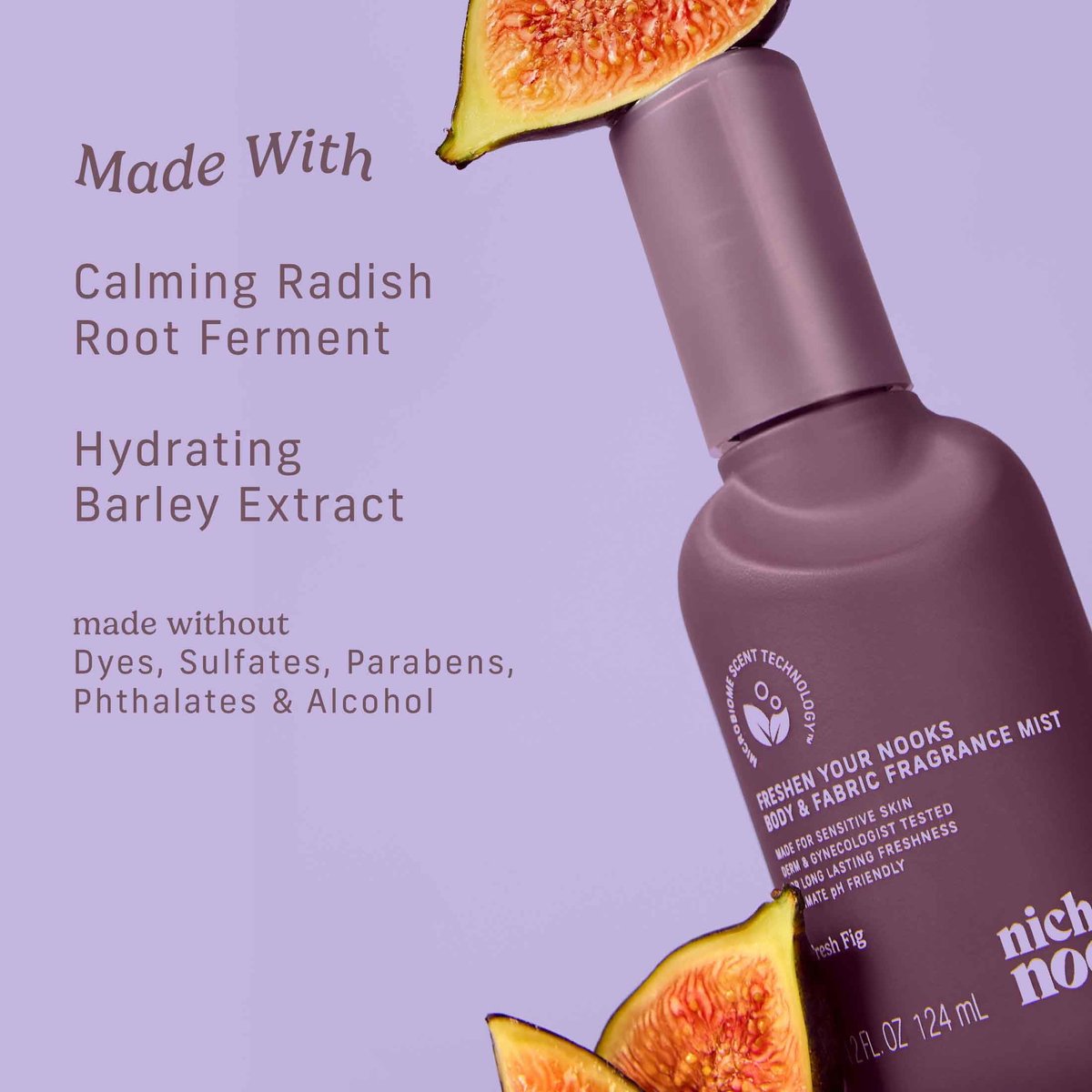 Niches & Nooks Feminine Body Spray & Mist – pH Balanced Intimate Care, Fresh Fig Scent – Odor Control & Freshness, 4.2 fl oz Avelisse