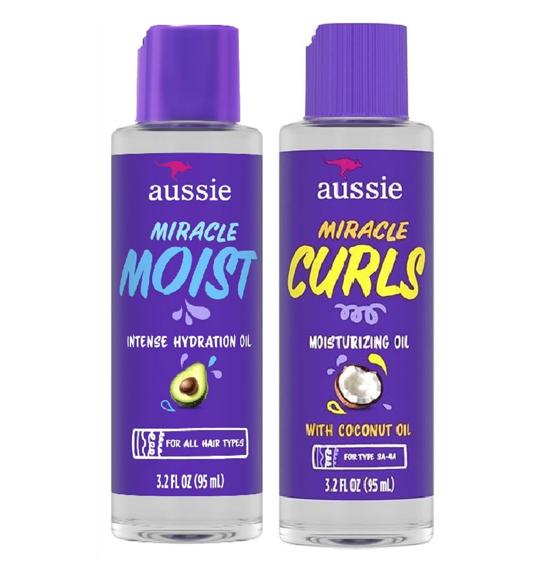 Aussie Miracle Moist Hair Oil Bundle – Intense Hydration with Jojoba, Coconut & Avocado Oil – 3.2 fl oz (2-Pack) Avelisse