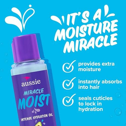 Aussie Miracle Moist Hair Oil Bundle – Intense Hydration with Jojoba, Coconut & Avocado Oil – 3.2 fl oz (2-Pack) Avelisse