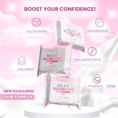 KEISHA White Skin Naturals Milky GlutaWhite Premium Soap 70g x 3 Bars - Skin Brightening Soap Avelisse