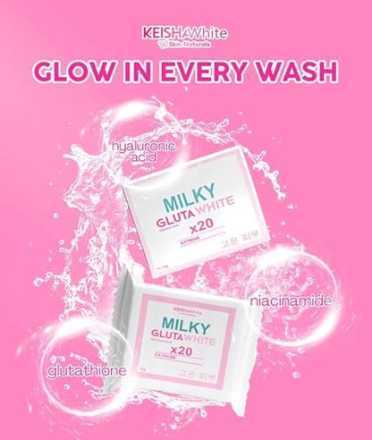 KEISHA White Skin Naturals Milky GlutaWhite Premium Soap 70g x 3 Bars - Skin Brightening Soap Avelisse