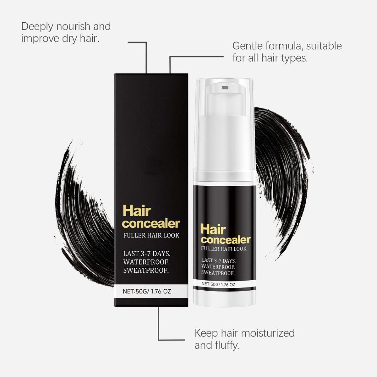 Hair Concealer Black 50g - Waterproof Sweatproof Hair Filling Cream for Thinning Hair, Instant Fuller Hair Look for Men and Women, Moisturizing Hairline Concealer with Camellia Seed Oil (2-Pack) Avelisse