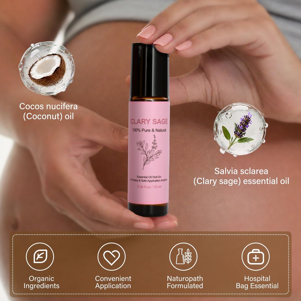 FSYQUAST Clary Sage Oil Roller for Labor - Natural Labor & Delivery Essential, Hospital Bag Must-Have for Pregnant Women & New Moms - görsel 7
