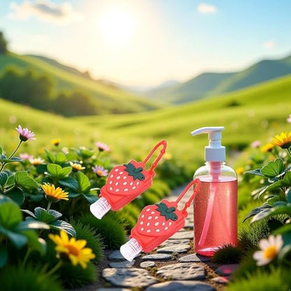 2-Pack Strawberry Pink Silicone Travel Hand Sanitizer Bottles – Refillable, Leakproof Squeeze Bottles with Keychain for On-the-Go Hygiene