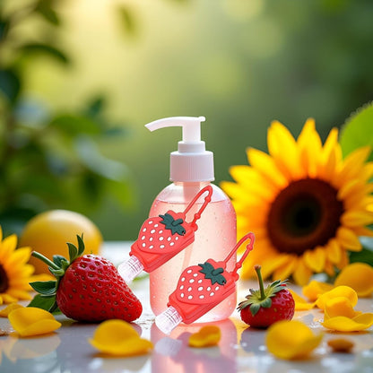 2-Pack Strawberry Pink Silicone Travel Hand Sanitizer Bottles – Refillable, Leakproof Squeeze Bottles with Keychain for On-the-Go Hygiene