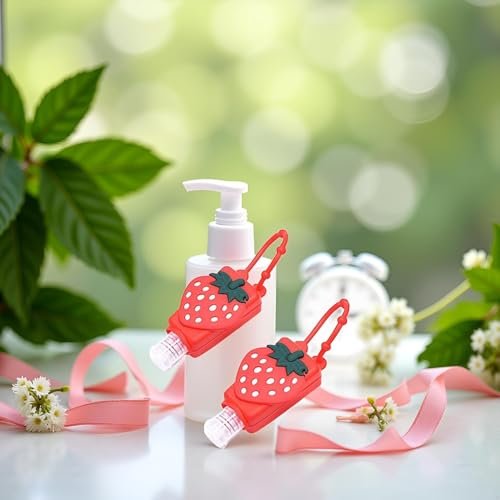 2-Pack Strawberry Pink Silicone Travel Hand Sanitizer Bottles – Refillable, Leakproof Squeeze Bottles with Keychain for On-the-Go Hygiene - görsel 4