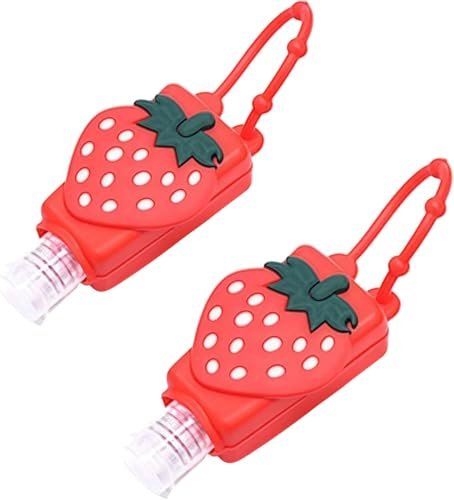 2-Pack Strawberry Pink Silicone Travel Hand Sanitizer Bottles – Refillable, Leakproof Squeeze Bottles with Keychain for On-the-Go Hygiene - görsel 2