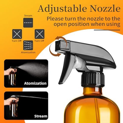 Vitreaux 8oz Amber Glass Spray Bottles, 3 Pack Refillable Empty Bottles with Adjustable Nozzle - for Essential Oils, Cleaning Solutions, Hair Mister, Gardening