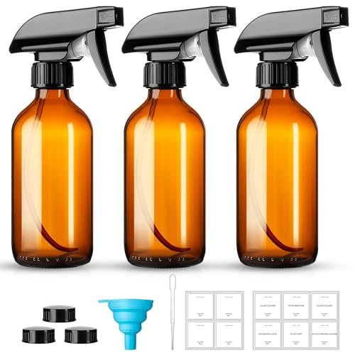 Vitreaux 8oz Amber Glass Spray Bottles, 3 Pack Refillable Empty Bottles with Adjustable Nozzle - for Essential Oils, Cleaning Solutions, Hair Mister, Gardening - görsel 1