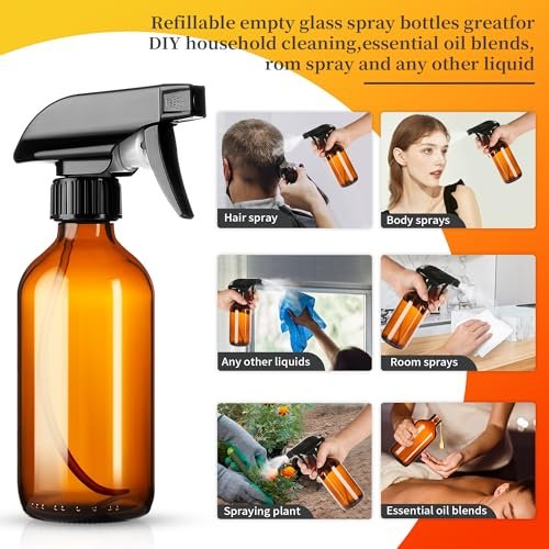 Vitreaux 8oz Amber Glass Spray Bottles, 3 Pack Refillable Empty Bottles with Adjustable Nozzle - for Essential Oils, Cleaning Solutions, Hair Mister, Gardening - görsel 7