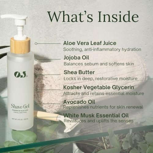 Organic Jaguar All Natural Shave Gel – Soothing, Non-Foaming Shaving Gel for Men & Women with Aloe Vera, Tea Tree & Chamomile – Smooth, Hydrating, Razor Burn Protection, Paraben-Free (4 oz) Avelisse