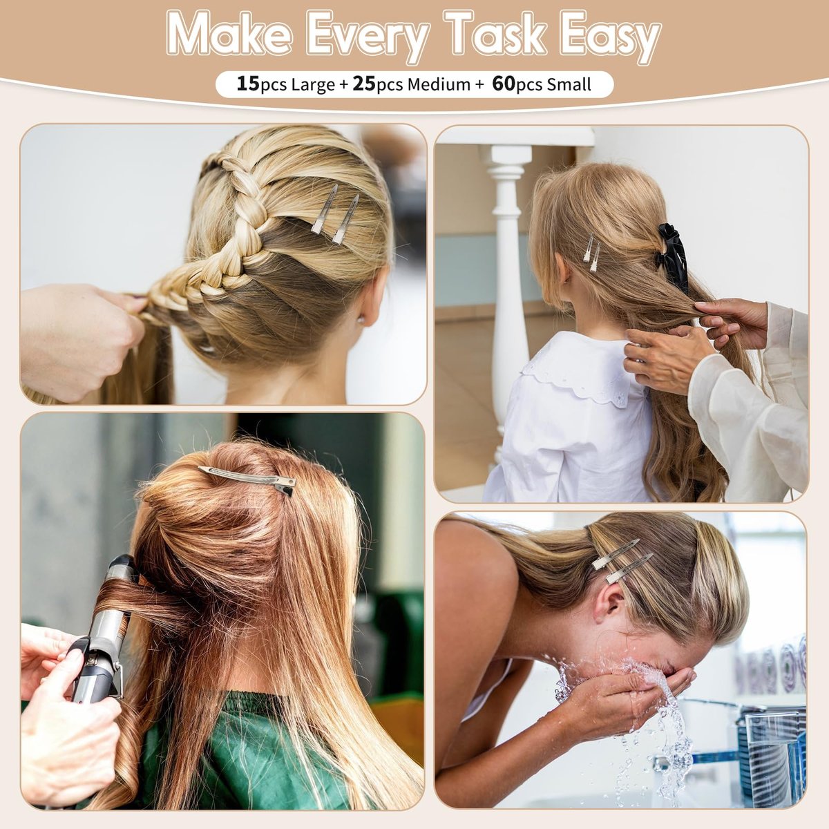 100 PCS Silver Metal Alligator Clips 3 Sizes with 2 Distribution Combs for Hair Styling, Braids, Coloring, DIY - görsel 7