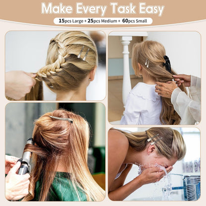 100 PCS Silver Metal Alligator Clips 3 Sizes with 2 Distribution Combs for Hair Styling, Braids, Coloring, DIY