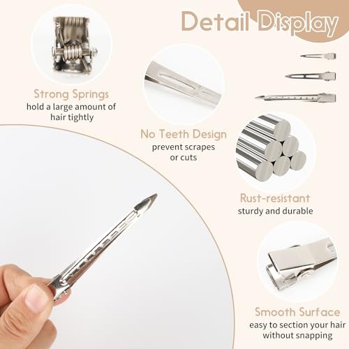 100 PCS Silver Metal Alligator Clips 3 Sizes with 2 Distribution Combs for Hair Styling, Braids, Coloring, DIY - görsel 4