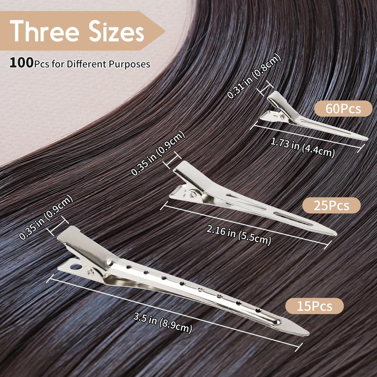100 PCS Silver Metal Alligator Clips 3 Sizes with 2 Distribution Combs for Hair Styling, Braids, Coloring, DIY - görsel 5