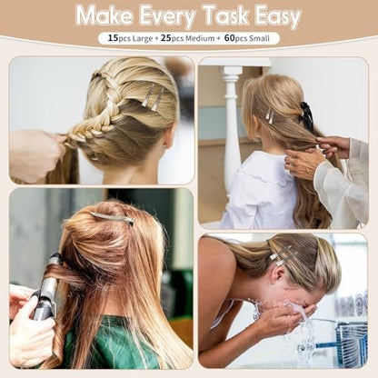 100 PCS Silver Metal Alligator Clips 3 Sizes with 2 Distribution Combs for Hair Styling, Braids, Coloring, DIY